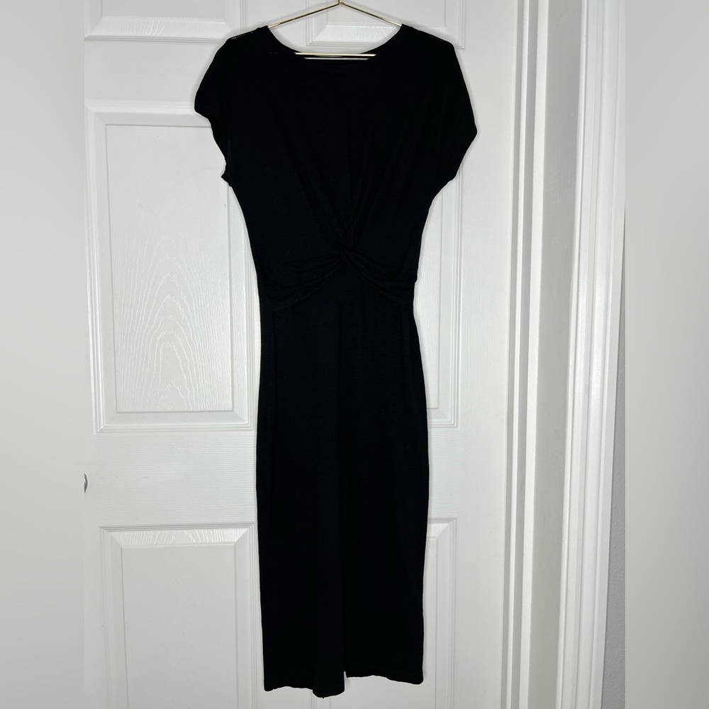 All Saints Ruched Midi Black Dress Sz S - Picture 10 of 14